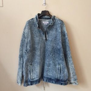 UO NWOT Acid Wash Denim Quarter Zip Pullover